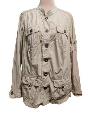 Tommy Hilfiger Plus Size 18 Safari Utility Jacket Beige Field Coat Cotton Cargo